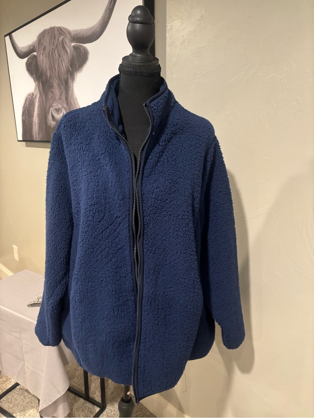 Land’s End Navy Sherpa Zip-Up Jacket - Women